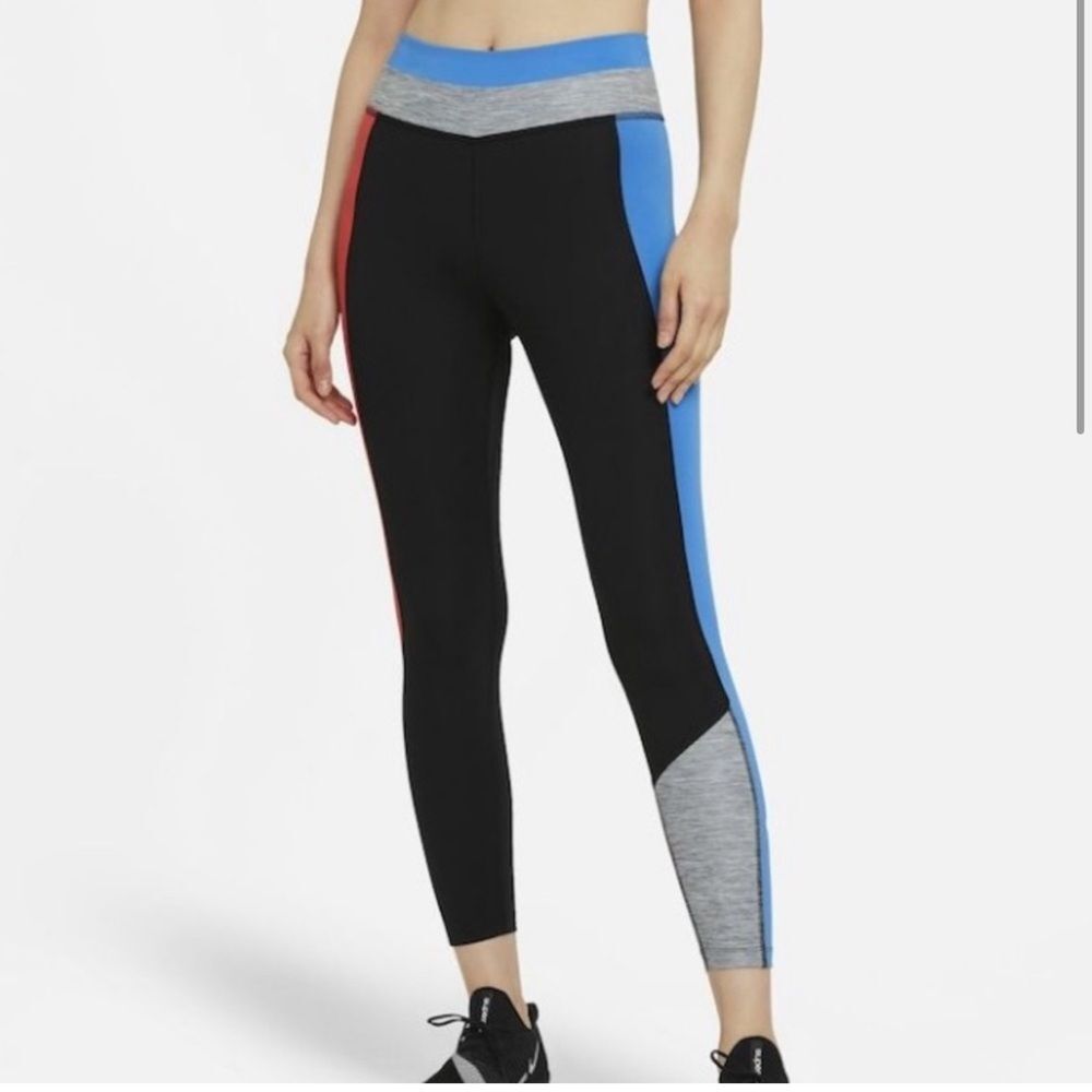 🥑5/$25 Nike One Women's Color-Block 7/8 Leggings black red blue sz XS